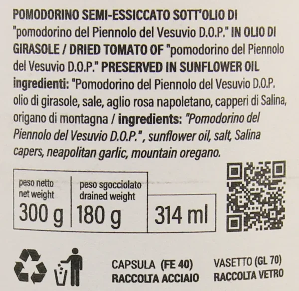 Etichetta Pomodorino del Piennolo DOP secco: Ingredienti