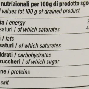 Etichetta Pomodorino del Piennolo DOP secco: Valori nutrizionali